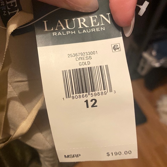 LRL gold shimmer evening gown floor length good stretch fully lined - Picture 12 of 12